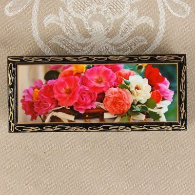 Шкатулка «Цветы в корзинке», 14×6 см, лаковая миниатюра