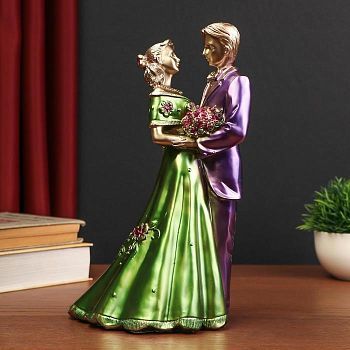 Сувенир полистоун "Свадебный вальс" зелёный и сирень 28,5х17х12,5 см