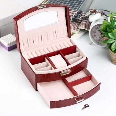 Шкатулка 2-хъярусная для украшений кожзам "Бордовая" № 550а (20 х 15 х 11 см)