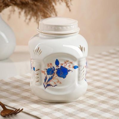 Банка для сыпучих "Классика", белая, цветы, деколь, керамика, 1 л, микс