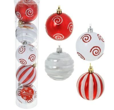Новогодние шары "Цирк" красно-белые (набор из 5шт, d=7 см)
