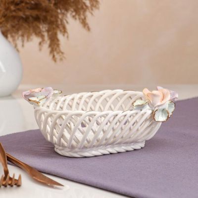 Конфетница "Боярочка", белая, лепка, плетение, 7 см, микс
