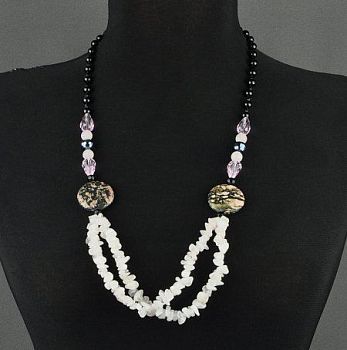 Бусы Розовый кварц, хрусталь, родонит "Сьюзен" арт.АНТ-325