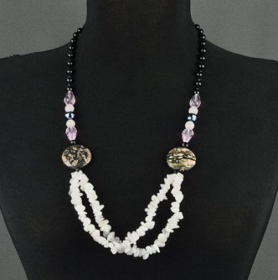 Бусы Розовый кварц, хрусталь, родонит "Сьюзен" арт.АНТ-325