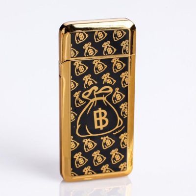 Зажигалка электронная "Биткоин" в подарочной коробке, USB, спираль, чёрно-золотая, 3.5х7 см