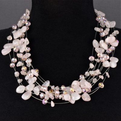 Колье Хрусталь, Розовый кварц "Каскад" арт.П3472