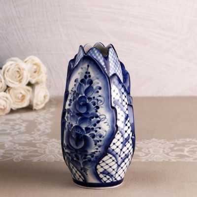 Ваза "Листья", гжель, 21х11 см