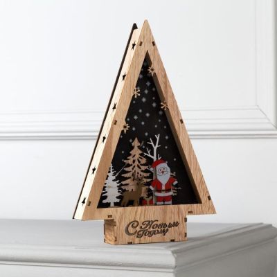 Светодиодная фигура «Дед Мороз и олень» 19 × 30 × 4.5 см, дерево, батарейки АААх2 (не в комплекте), свечение тёплое белое