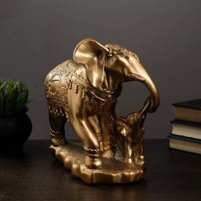 Копилка "Слон со слоненком" стоя бронза 15х27см