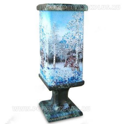 Ваза квадратная из змеевика с рисунком- напылением из камня  (высота- 20см)