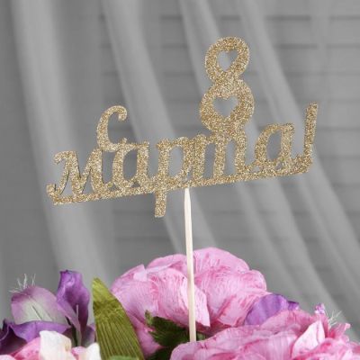 Топперы, золотой глиттер, со шпажкой, "С 8 марта №1", 10 шт/уп