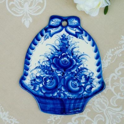 Сырная доска "Корзинка", гжель, фарфор, 26х22 см