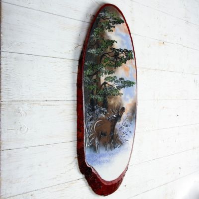 Панно на спиле "Зима. Лось", 57-62 см, каменная крошка, верикальное