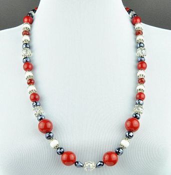 Бусы Агат, хрусталь, коралл, кахолонг "Гемария" арт.АНТ-785