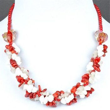 Бусы Коралл, Муранское стекло, Агат, Кахолонг "Малиновое вино" арт. ГРУ-1536