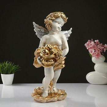 Копилка "Ангел с корзиной" 47х24см белый МИКС