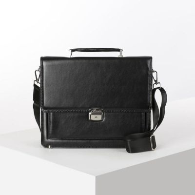 Портфель деловой, 2 отдела, 2 наружных кармана, длинный ремень, цвет чёрный