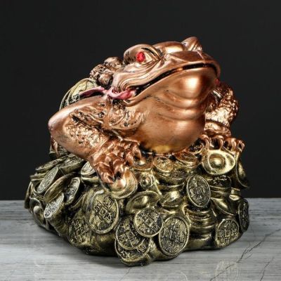 Копилка "Жаба феншуй", глянец, бронзовый цвет, 16 см