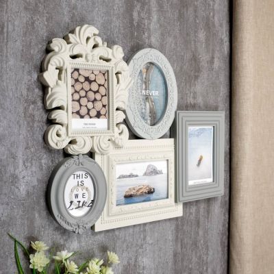 Фоторамка пластик на 5 фото 8х10, 10х15 см "Богема" бежево-серая 41х47 см