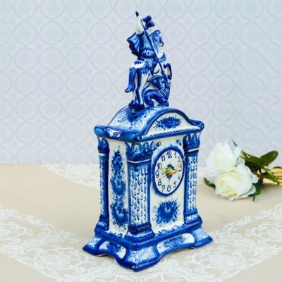 Часы настольные "Георгий Победоносец", гжель, фарфор, 40х20 см