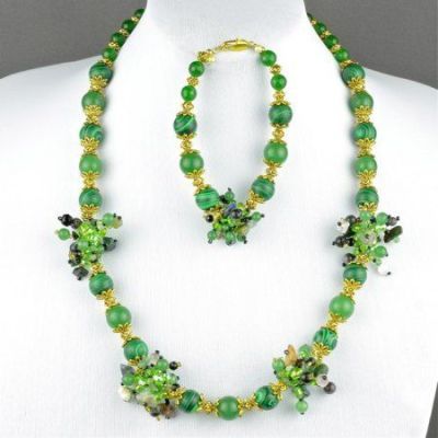 Комплект Нефрит, хрусталь, кошачий глаз "Карамболина" арт.ДЕВ-1287