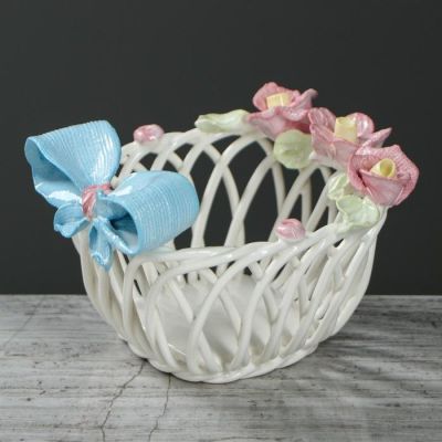 Конфетница "Бант", белая, цветная лепка, плетение, 8 см, микс