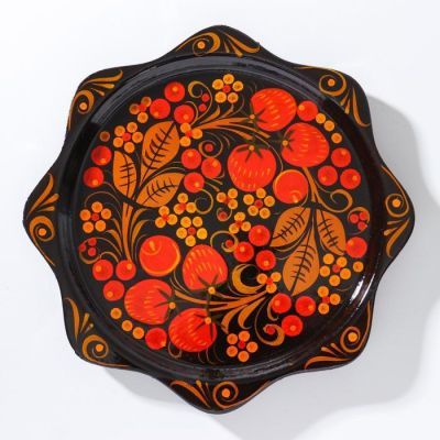 Тарелка «Земляничка», 15-17×0,5 см, хохлома