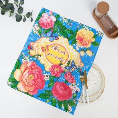 Полотенце вафельное  "Английская роза" 45х60 см, голубой, 160 гр/м, хл,