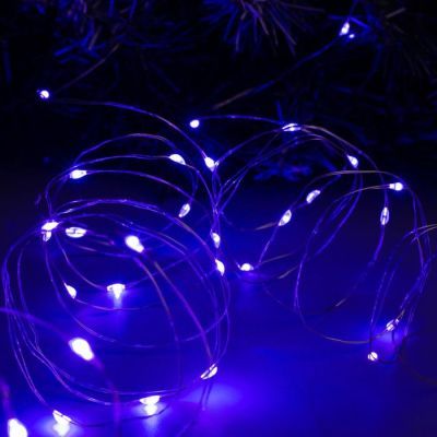 Гирлянда «Нить» 10 м роса, IP20, серебристая нить, 100 LED, свечение фиолетовое, 12 В