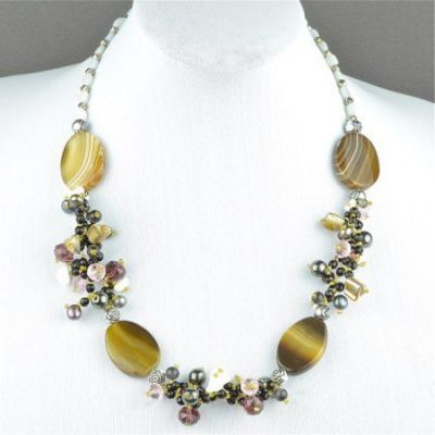 Бусы Агат, хрусталь, перламутр "Александра" арт.КАП-993