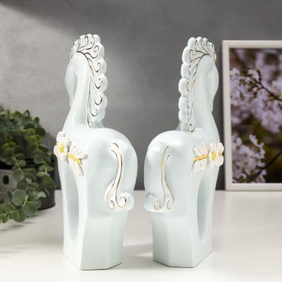 Сувенир керамика "Лошадки с незабудками" голубой набор 2 шт 25х15,5х6 см