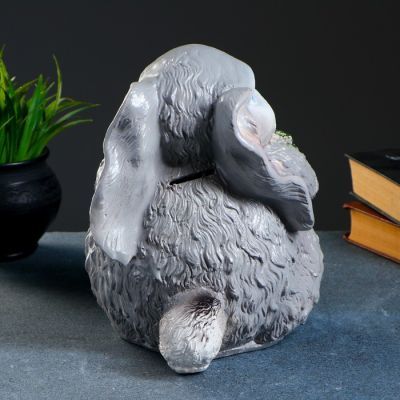 Копилка "Заяц с морковкой" 20*18*24 серый