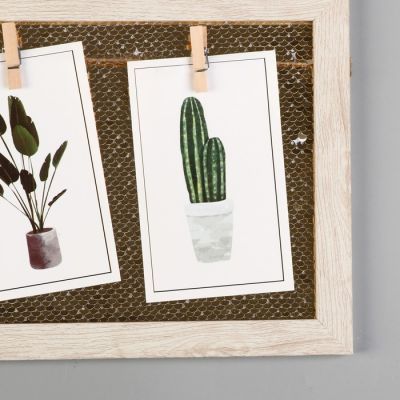 Фоторамка пластик на 4 фото 9х13 см "Пайетки золотые" 20х50 см