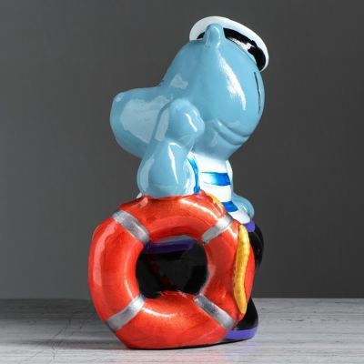 Копилка "Бегемот с кругом", глянец, голубой цвет, 28 см, микс