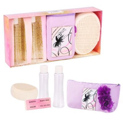 Набор "Яркая звёздочка": косметичка, мочалка, 2 бутылочки и наклейки