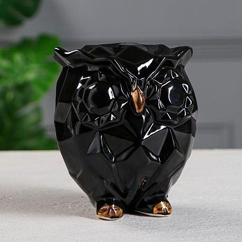 Копилка "Сова оригами", чёрная, с золотистым декором, 14 см