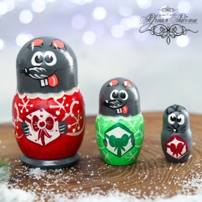 Матрёшка 3-х кукольная «Мышка» МИКС