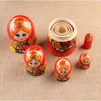 Матрёшка «Хохлома», красный платок, 5 кукольная, 17 см, ручная работа
