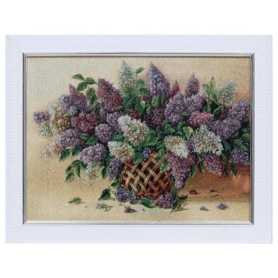 M019-30х40 Картина из гобелена "Сирень в плетеной вазе"(35х45)