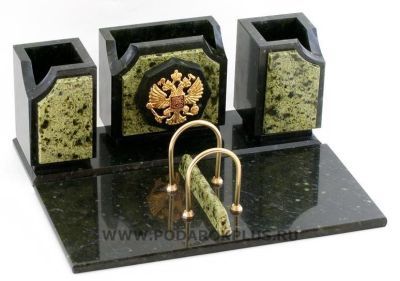 Настольный набор "Герб" камень змеевик №1
