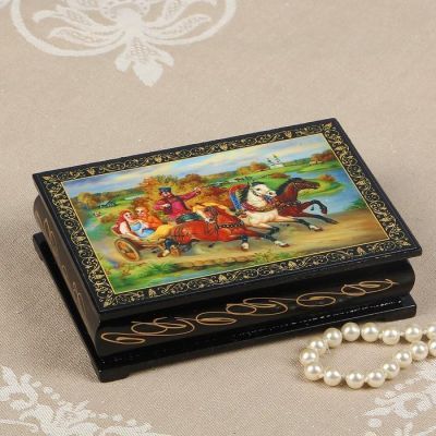 Шкатулка «Тройка в поле», 10×14 см, лаковая миниатюра