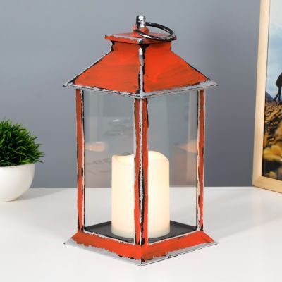 Ночник "Фонарь со свечой" LED от батареек 3хААА красный 14х14х29,5 см