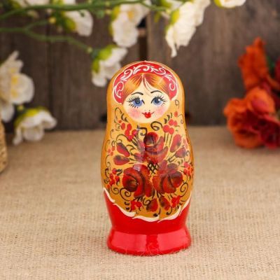 Матрёшка «Цветы», золотой платок, 5 кукольная, 10 см, ручная работа