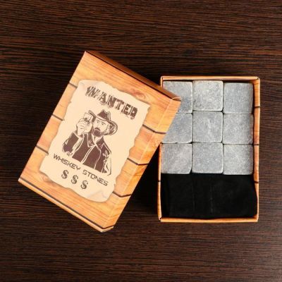 Набор камней для виски, 9 шт "Ковбой" с бархатным мешочком, в картонной коробке