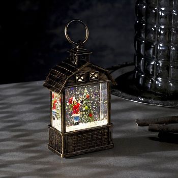 Светодиодная фигура «Фонарь с ребёнком и ёлкой» 7.5 × 14 × 4.2 см, пластик, блёстки, батарейки AG13х3, свечение тёплое белое