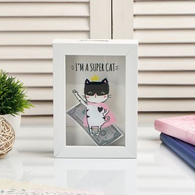 Копилка интерьерная пластик "Супер кот" 17х12х3,8 см