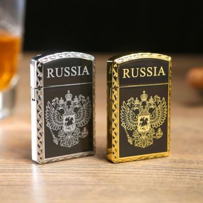 Зажигалка газовая "RUSSIA" с эмблемой двуглавого орла,  чёрная 1х3.5х6 см