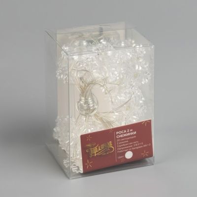 Гирлянда «Нить» 2 м роса с насадками «Снежинка», IP20, серебристая нить, 20 LED, свечение белое, 2 режима, ААх2