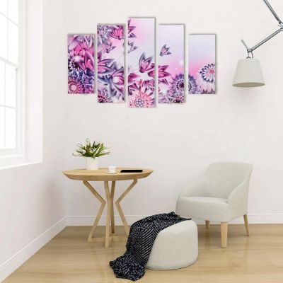 Модульная картина "Цветочный орнамент" (2-23х52; 2-24х70; 1-24х80) 120х80см