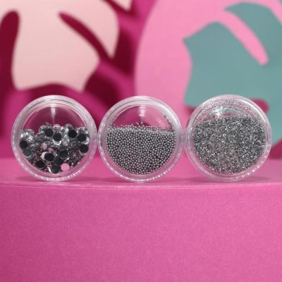 Набор Just sparkle (гель-лак, топ-покрытие, базовое покрытие и 3 баночки с декором для ног